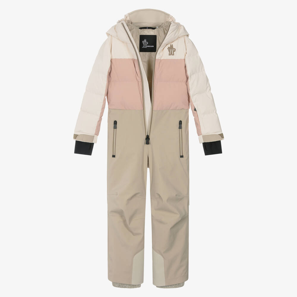 Moncler Enfant-Beige & Pink Down-Padded Ski Suit | Childrensalon