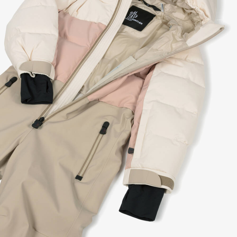 Moncler Enfant-Beige & Pink Down-Padded Ski Suit | Childrensalon
