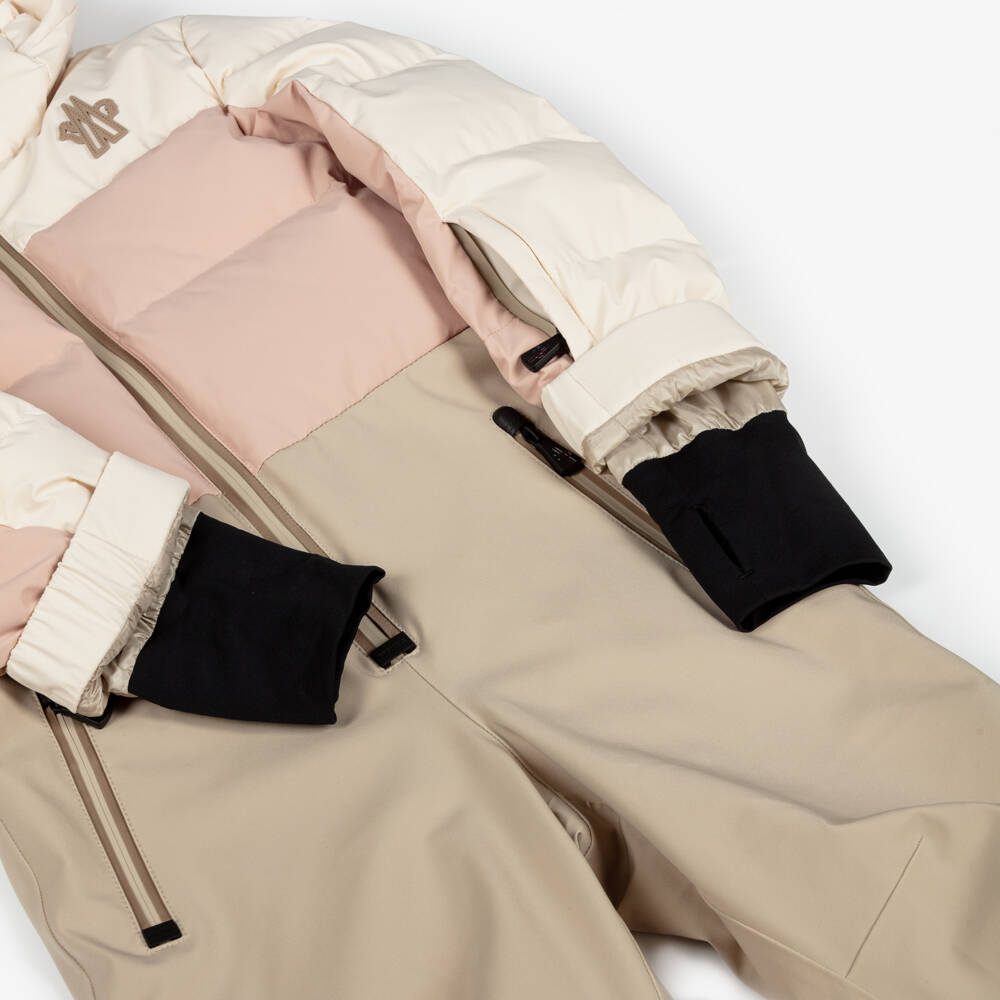 Moncler Enfant-Beige & Pink Down-Padded Ski Suit | Childrensalon