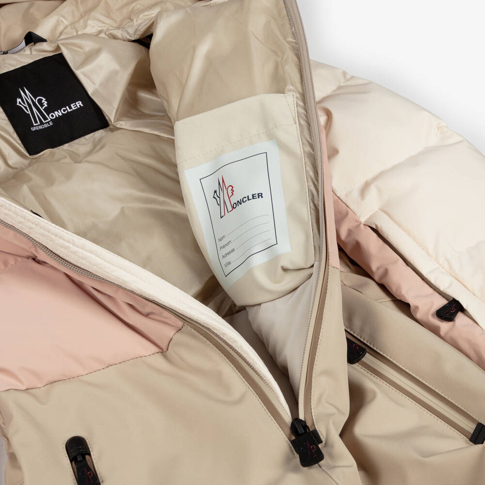 Moncler Enfant-Beige & Pink Down-Padded Ski Suit | Childrensalon