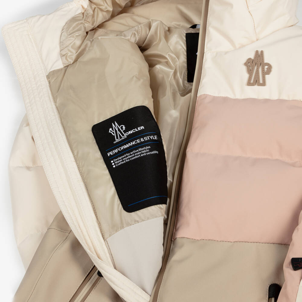 Moncler Enfant-Beige & Pink Down-Padded Ski Suit | Childrensalon