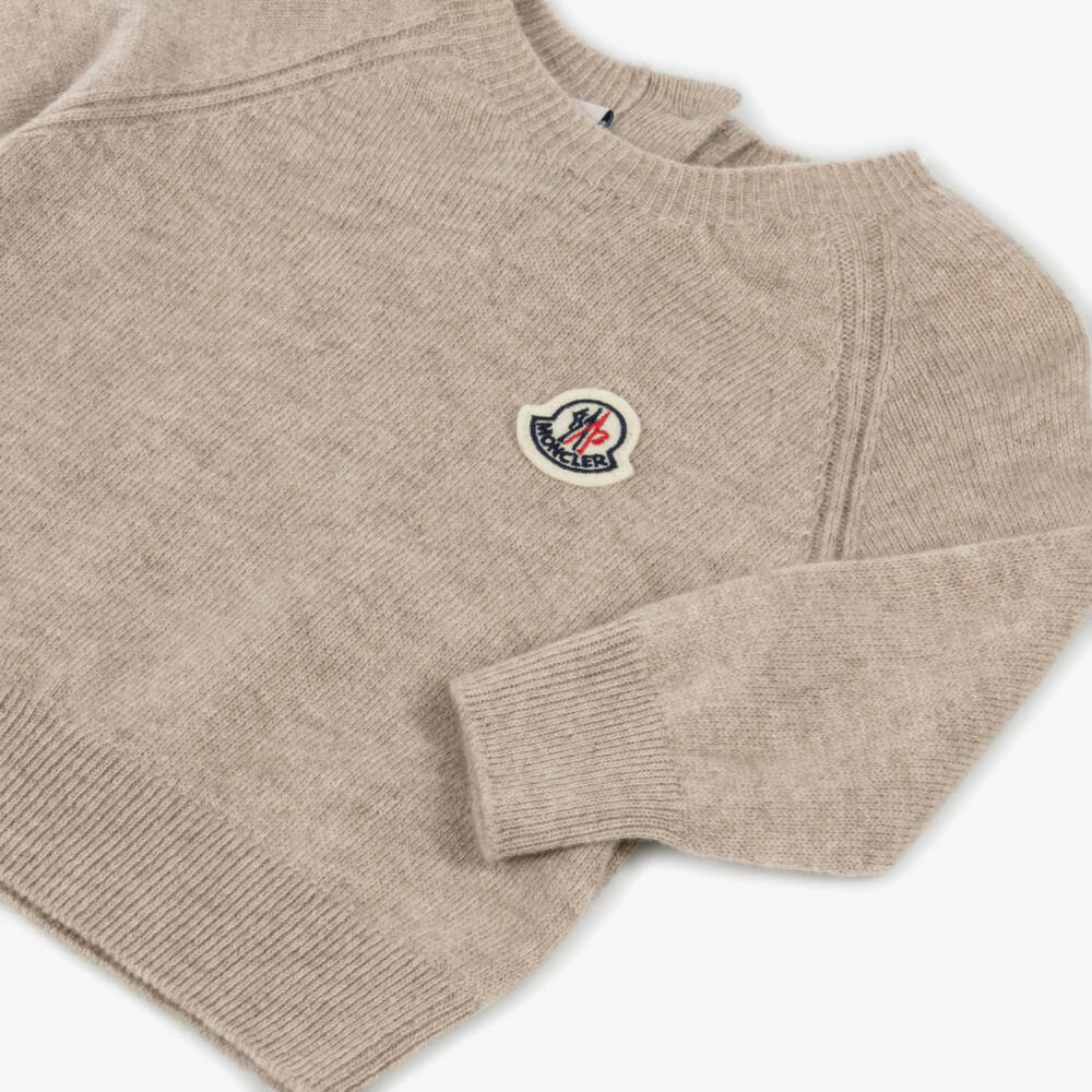 Moncler Enfant-Beige Pure Cashmere Raglan Sleeve Sweater | Childrensalon