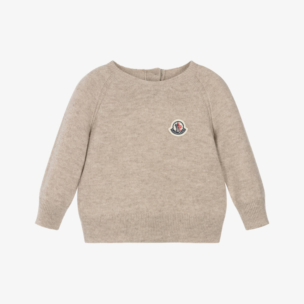 Moncler Enfant-Beige Pure Cashmere Raglan Sleeve Sweater | Childrensalon