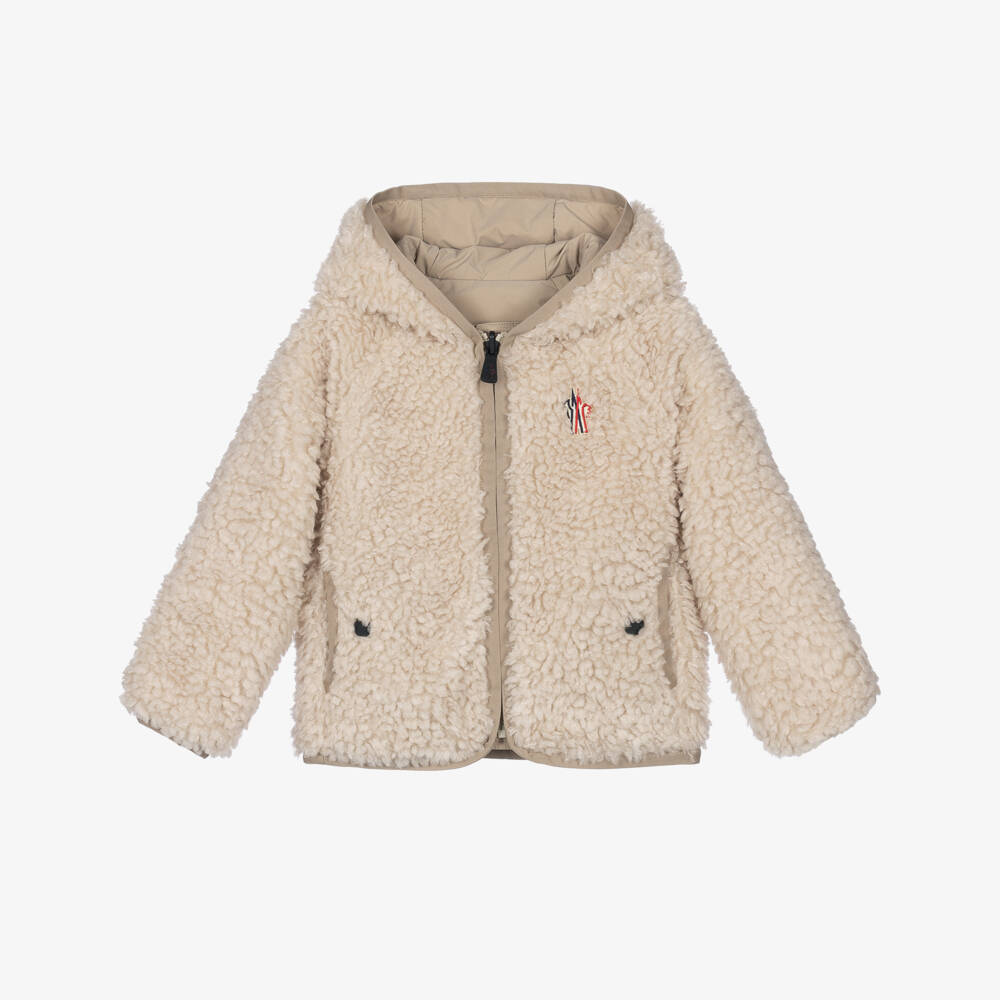 Moncler Enfant-Beige Reversible Teddy Zip-Up Hooded Jacket | Childrensalon