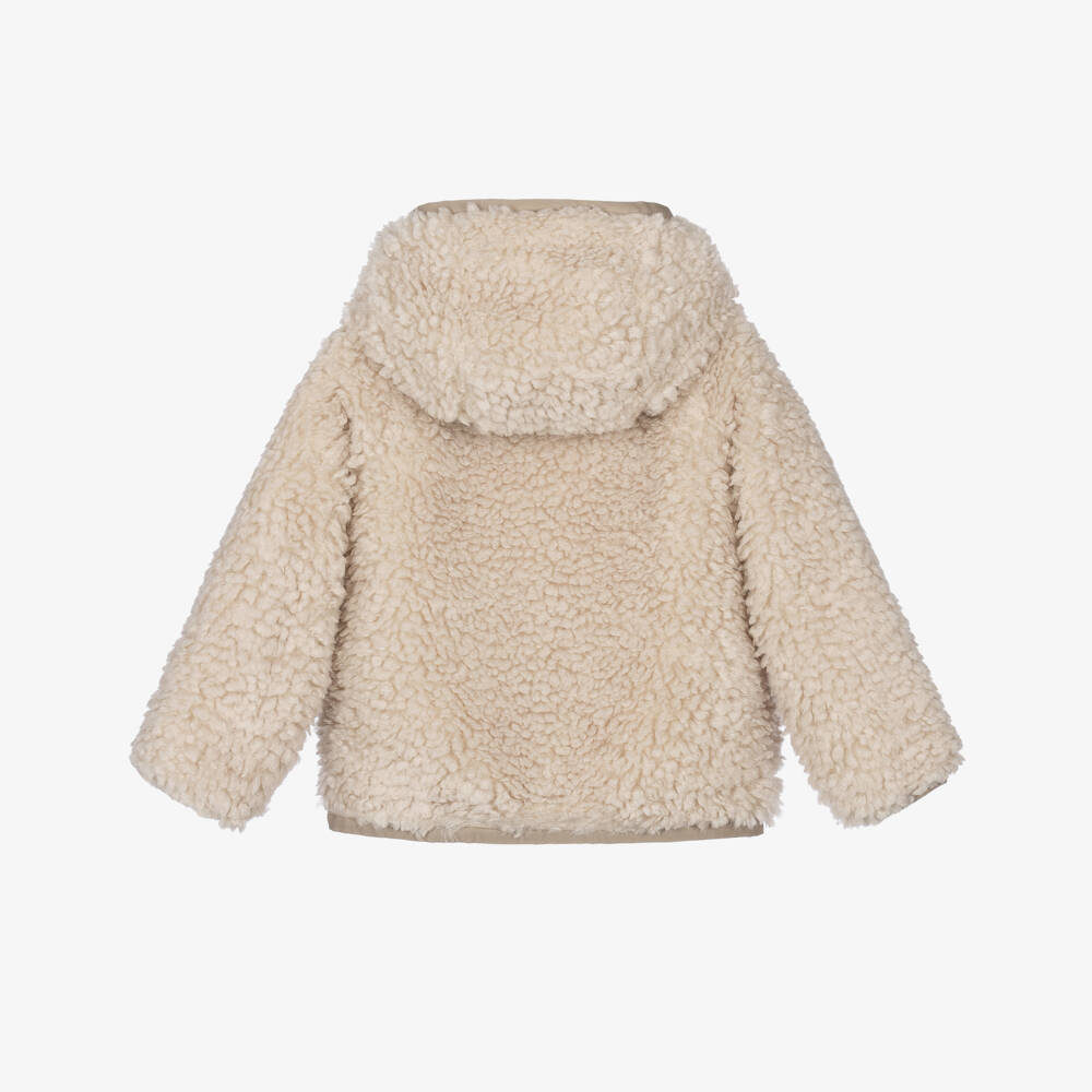 Moncler Enfant-Beige Reversible Teddy Zip-Up Hooded Jacket | Childrensalon