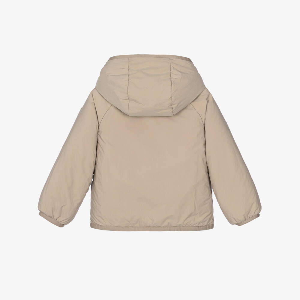 Moncler Enfant-Beige Reversible Teddy Zip-Up Hooded Jacket | Childrensalon