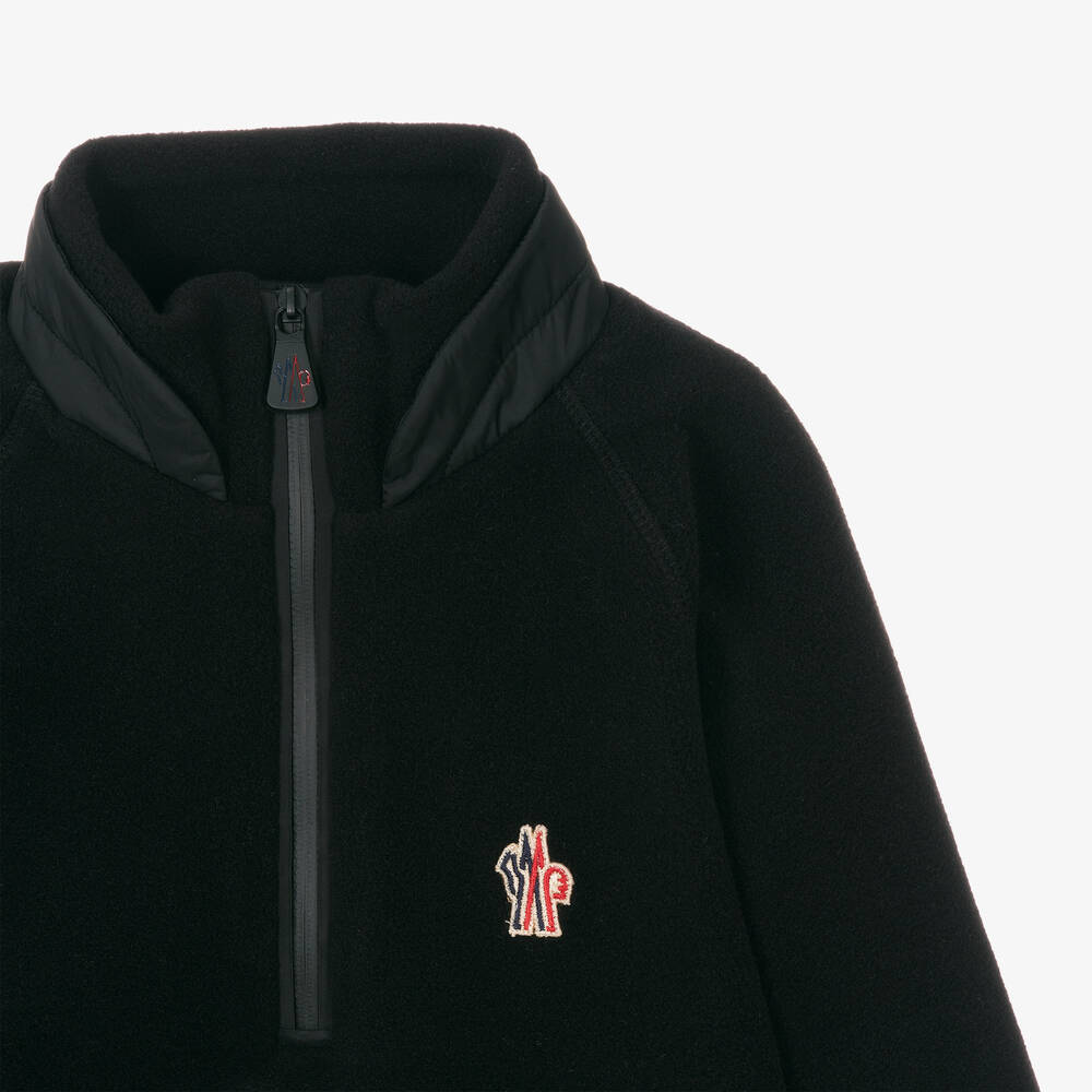 Moncler Enfant-Black Fleece Zip-Up Top | Childrensalon