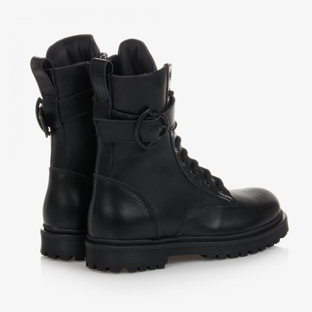 Moncler Enfant-Black Leather Ankle Boots | Childrensalon