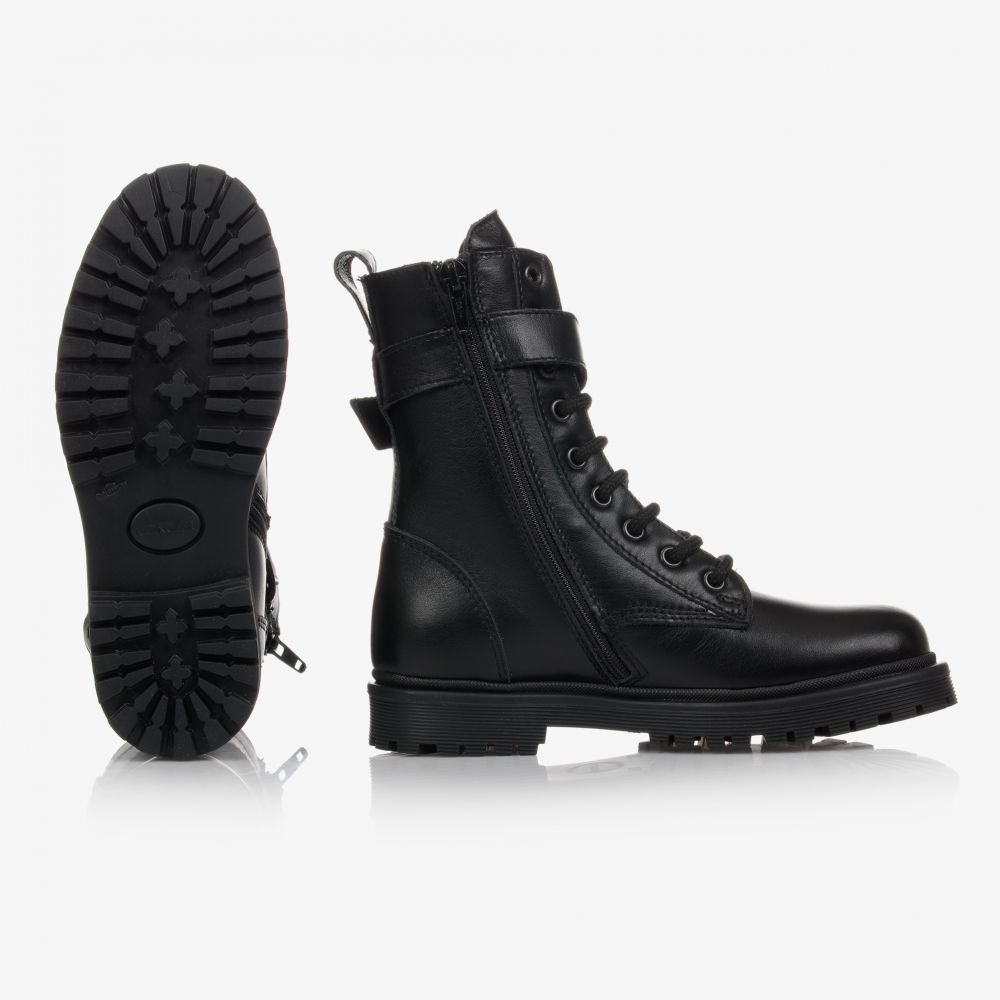 Moncler Enfant-Black Leather Ankle Boots | Childrensalon