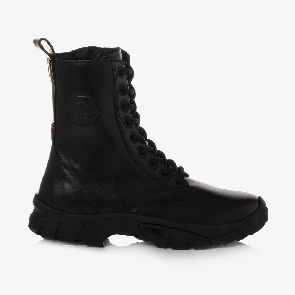 Moncler Enfant-بوت بكاحل عالي جلد لون أسود | Childrensalon