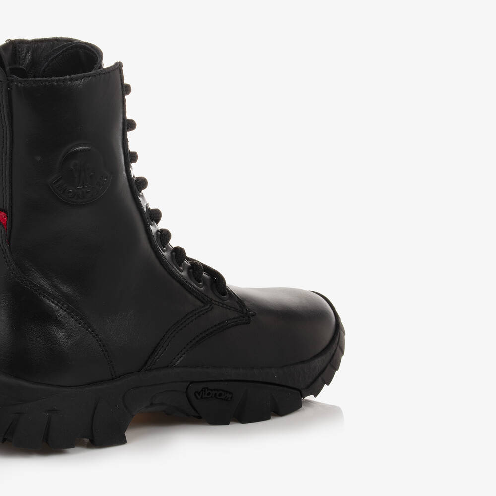 Moncler Enfant-بوت بكاحل عالي جلد لون أسود | Childrensalon
