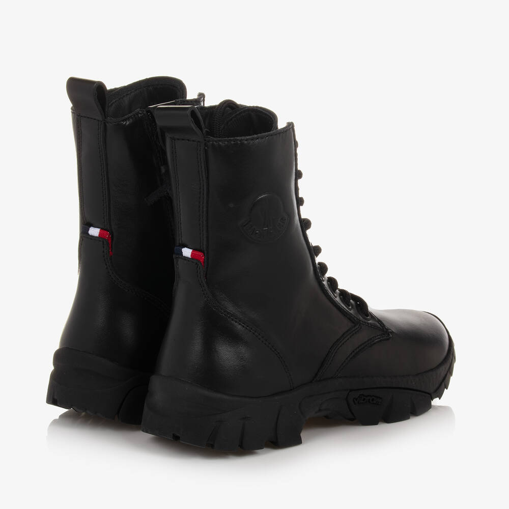 Moncler Enfant-بوت بكاحل عالي جلد لون أسود | Childrensalon