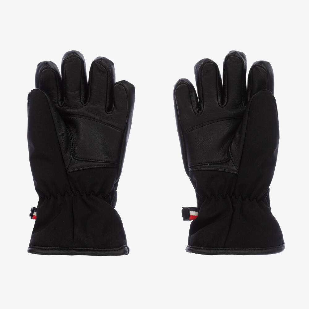 Moncler Enfant-Black Leather Trimmed Ski Gloves | Childrensalon