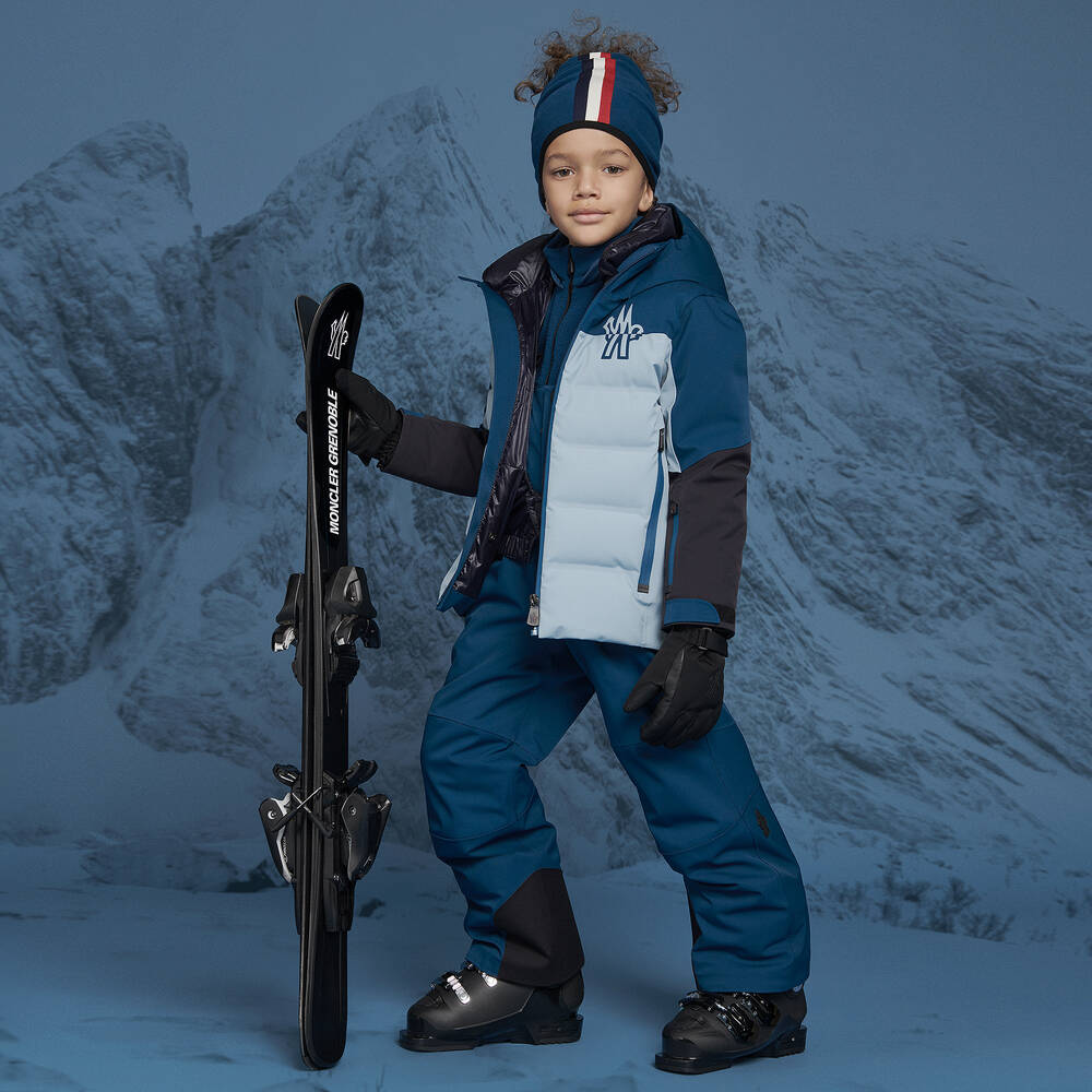 Moncler Enfant-Black Leather Trimmed Ski Gloves | Childrensalon