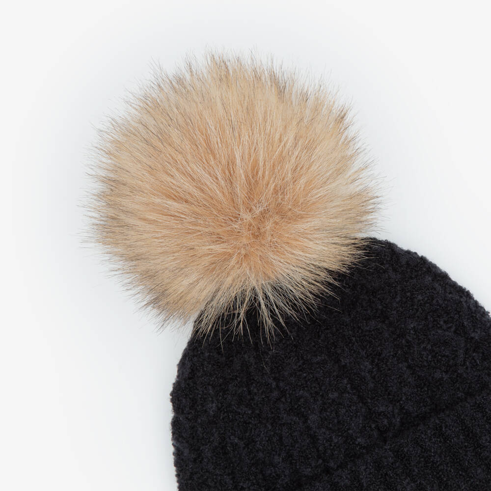 Moncler Enfant-Black Pom-Pom Beanie & Snood Set | Childrensalon