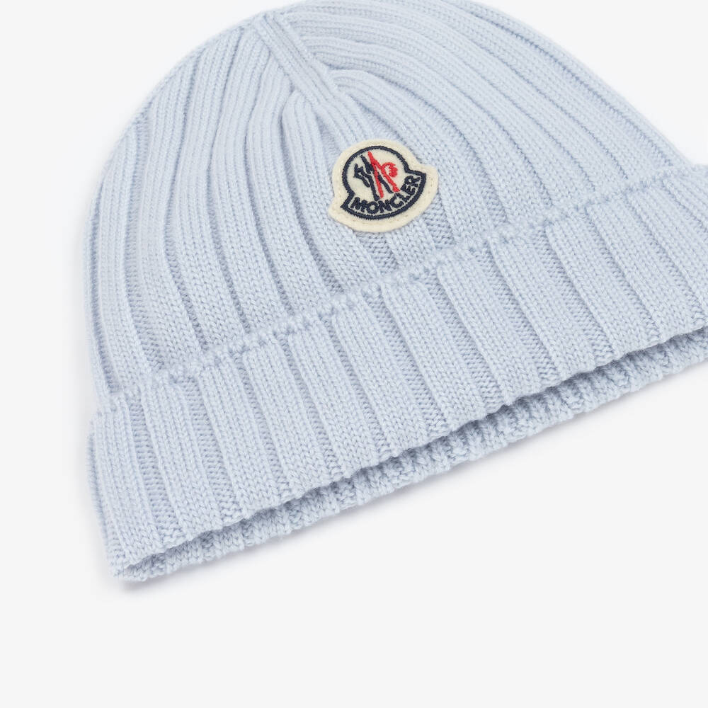 Moncler Enfant-قبعة بيني صوف بكر محبوك لون أزرق فاتح للأطفال | Childrensalon