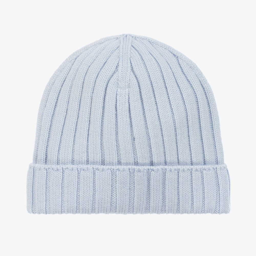 Moncler Enfant-قبعة بيني صوف بكر محبوك لون أزرق فاتح للأطفال | Childrensalon