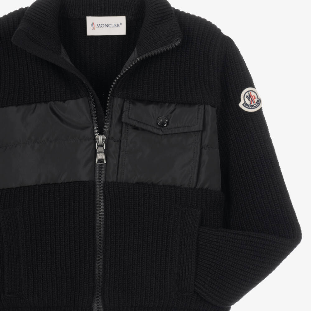 Moncler Enfant-Boy Black Wool Knit Zip-Up Top | Childrensalon