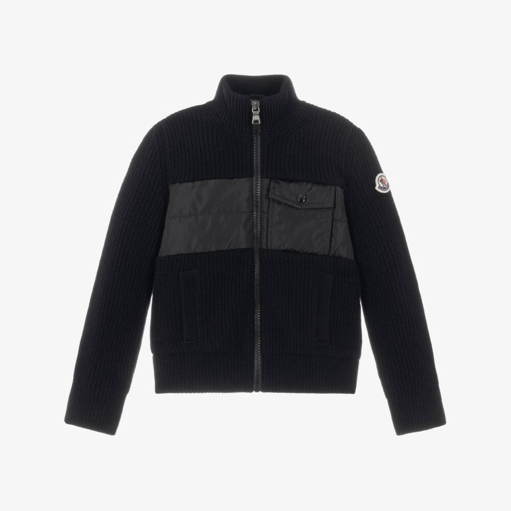 Moncler Enfant-Boy Black Wool Knit Zip-Up Top | Childrensalon