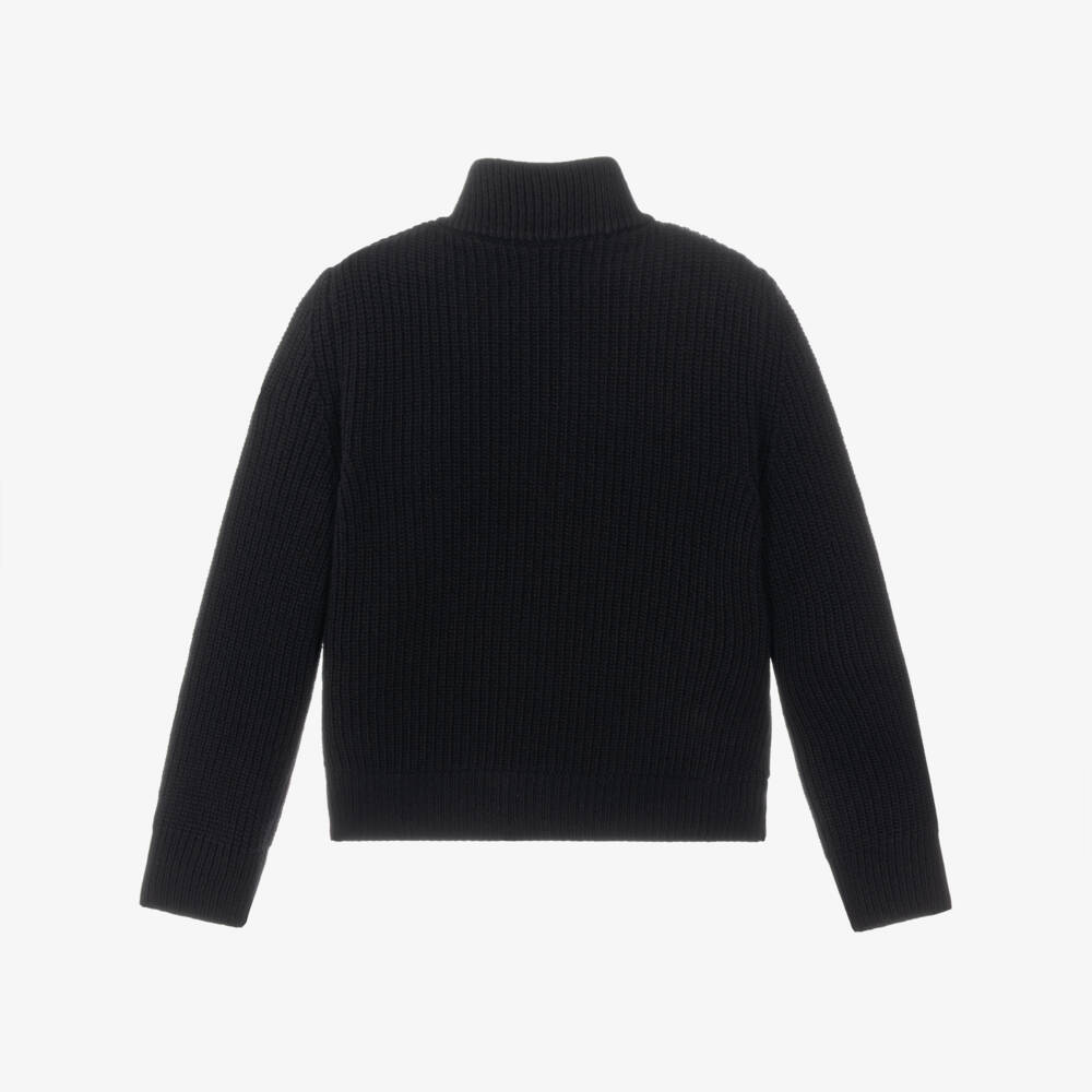 Moncler Enfant-Boy Black Wool Knit Zip-Up Top | Childrensalon