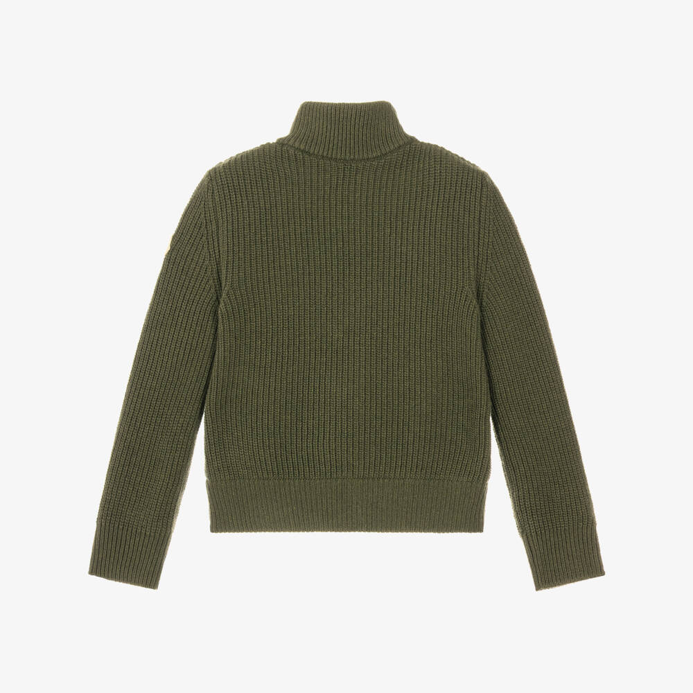 Moncler Enfant-Boy Khaki Green Wool Knit Zip-Up Top | Childrensalon