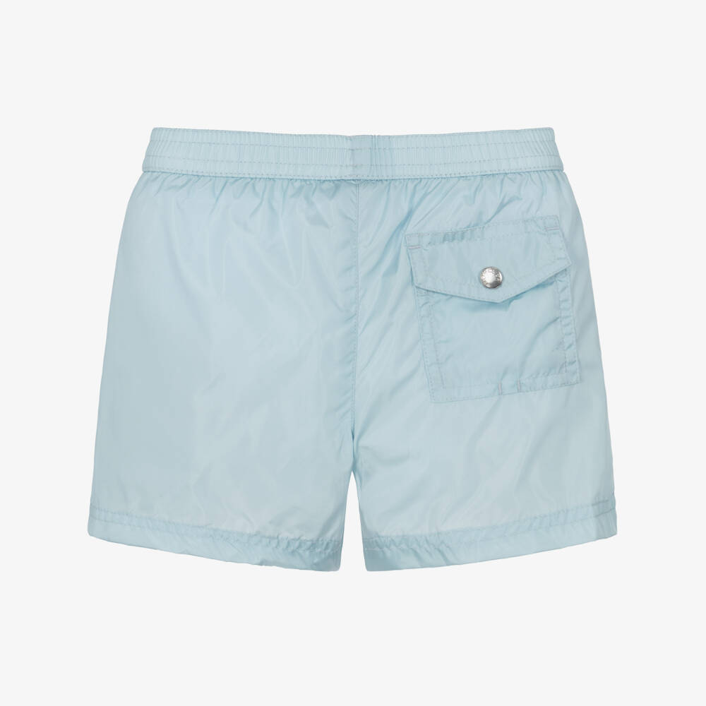 Moncler Enfant-Boys Aqua Blue Swim Shorts with Striped Trim | Childrensalon