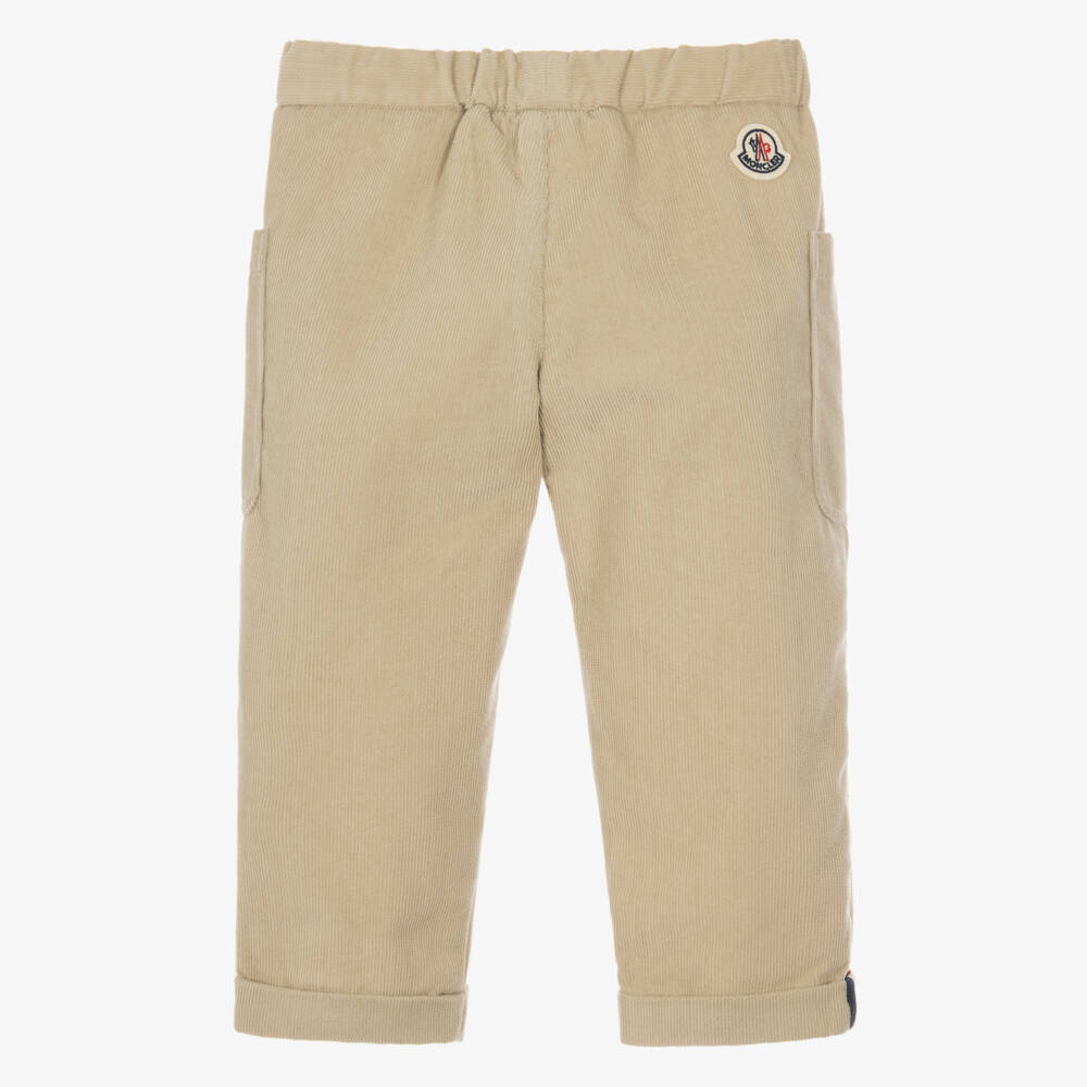 Moncler Enfant-Boys Beige Corduroy Trousers with Tricolour Trim | Childrensalon