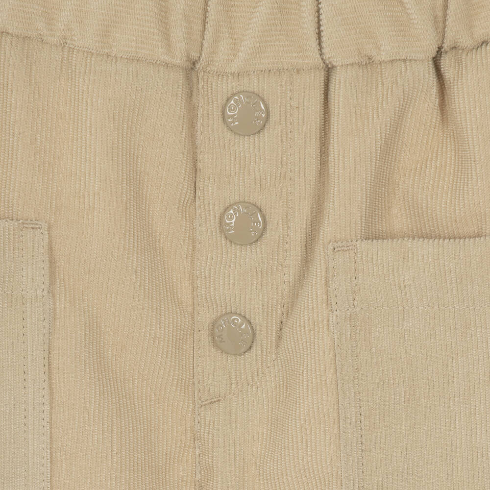 Moncler Enfant-Boys Beige Corduroy Trousers with Tricolour Trim | Childrensalon