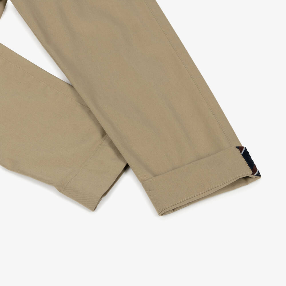 Moncler Enfant-Boys Beige Cotton Twill Trousers with Tricolour Trim | Childrensalon