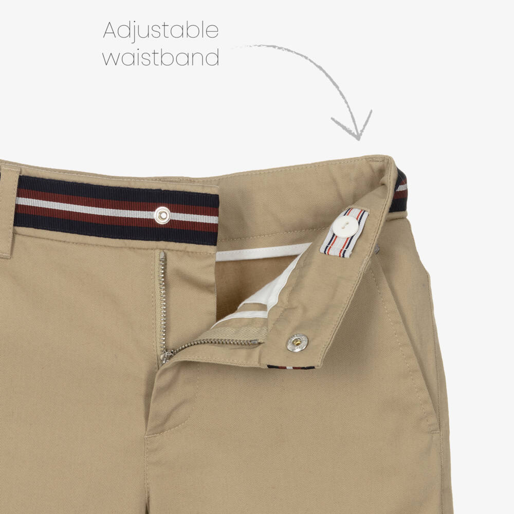 Moncler Enfant-Boys Beige Cotton Twill Trousers with Tricolour Trim | Childrensalon