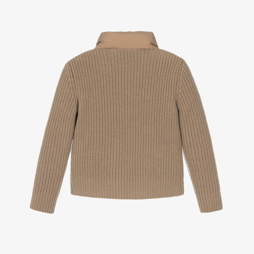 Moncler Enfant-Boys Beige Down Padded Wool Cardigan | Childrensalon