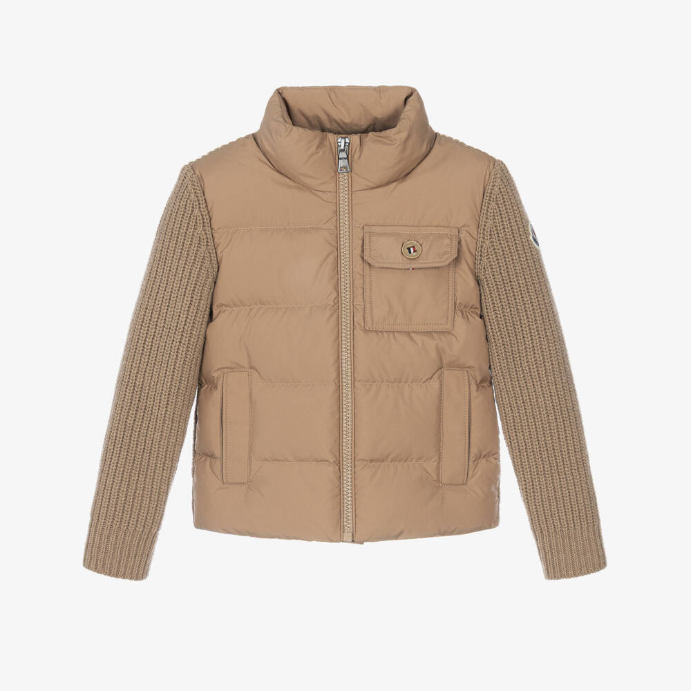Moncler Enfant-Boys Beige Down Padded Wool Cardigan | Childrensalon