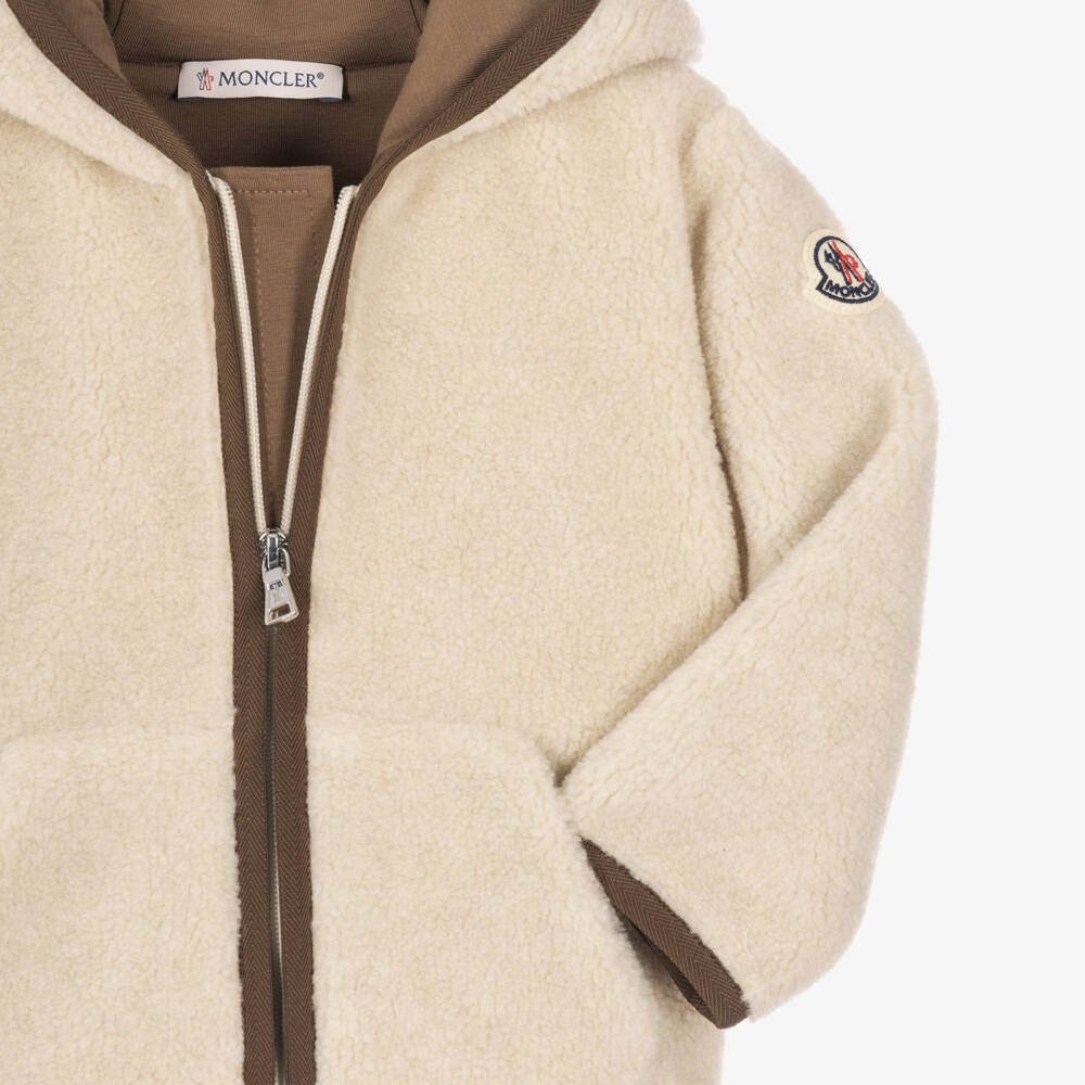Moncler Enfant-Boys Beige Teddy Fleece Hooded Zip-Up Top | Childrensalon