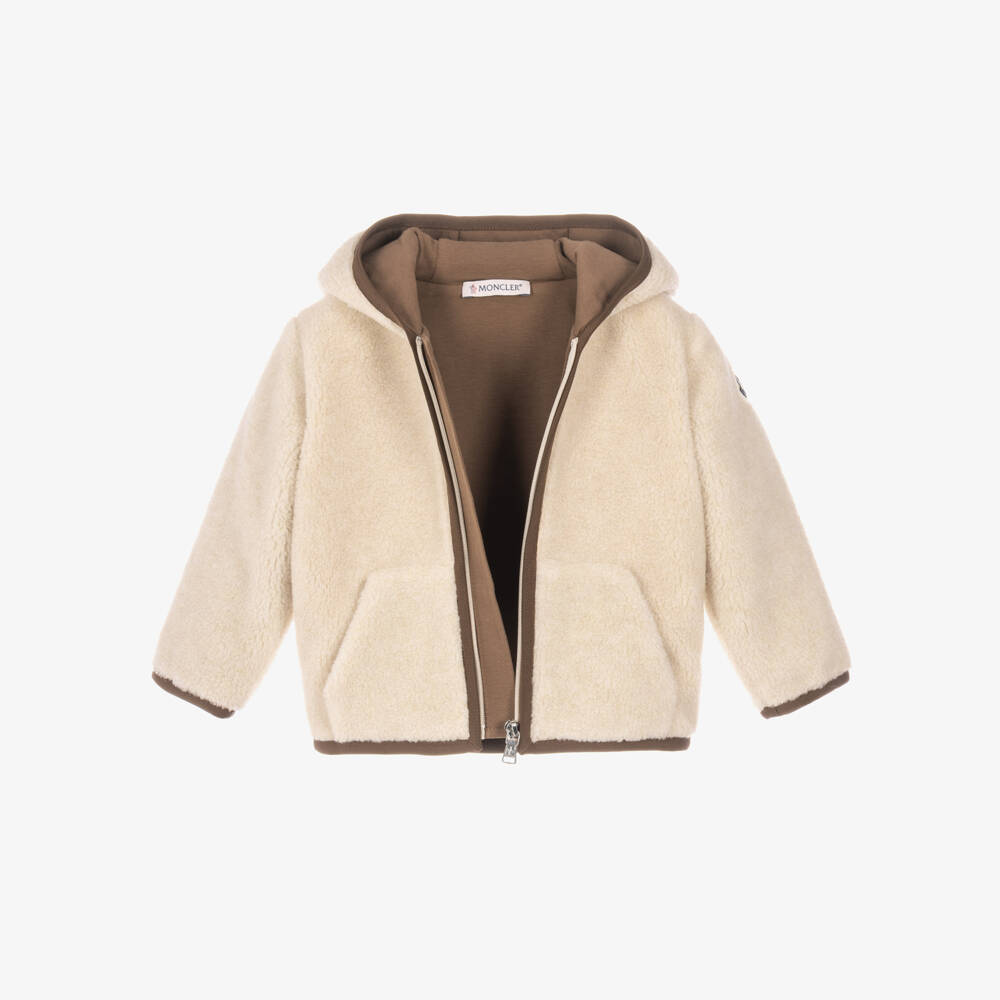 Moncler Enfant-Boys Beige Teddy Fleece Hooded Zip-Up Top | Childrensalon