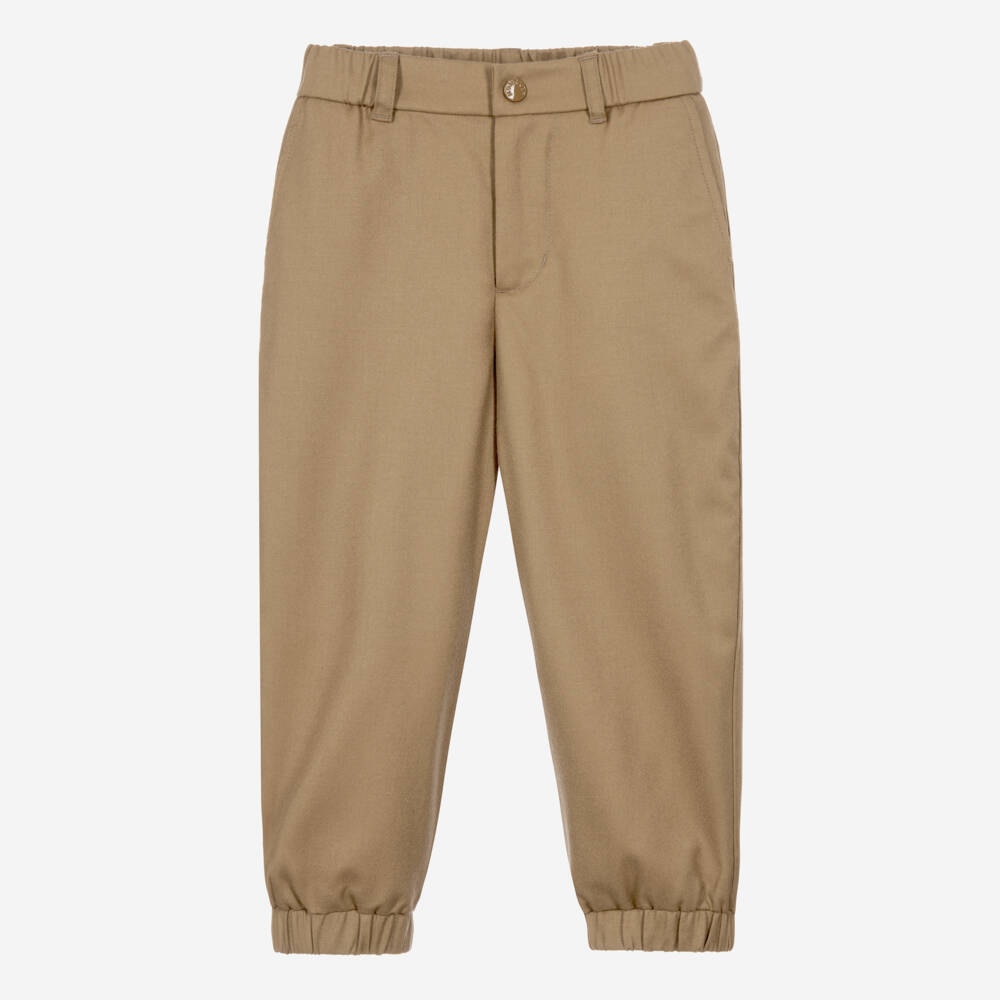 Moncler Enfant-Boys Beige Wool Straight Leg Trousers | Childrensalon