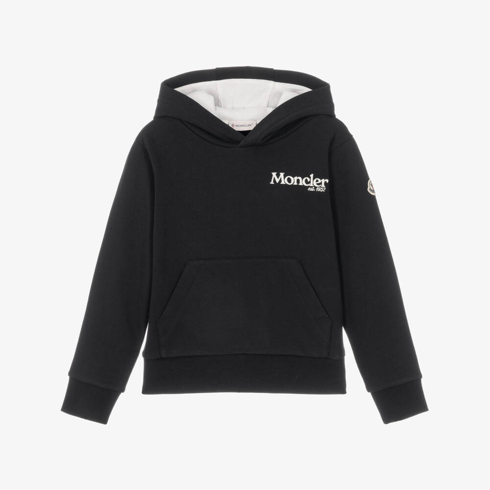 Moncler Enfant-Boys Black Cotton Hoodie with Embroidered Logo | Childrensalon