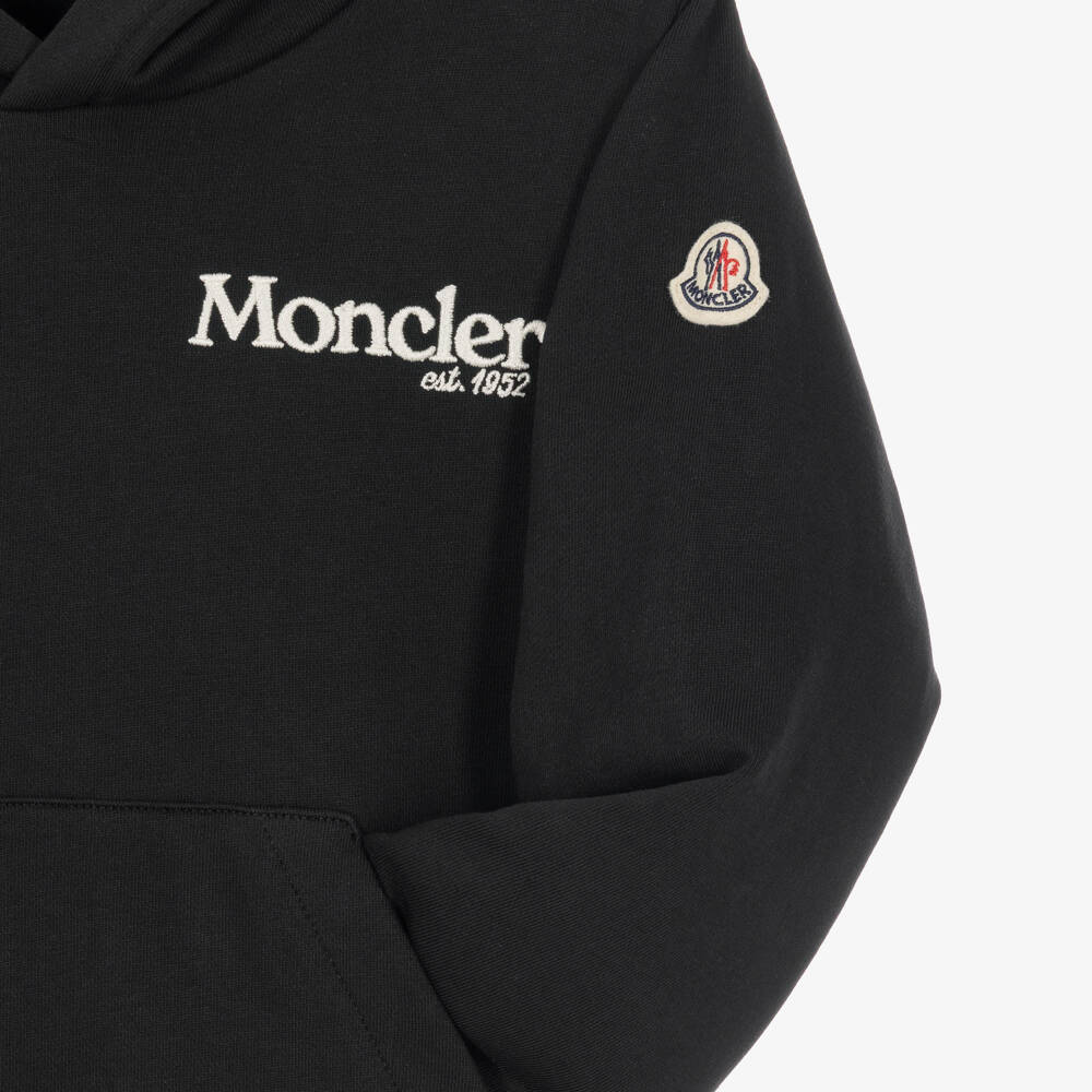 Moncler Enfant-Boys Black Cotton Hoodie with Embroidered Logo | Childrensalon