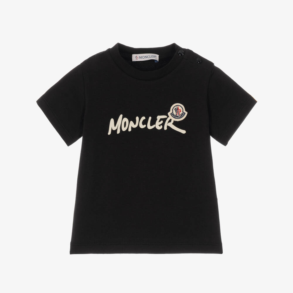 Moncler Enfant-Boys Black Cotton T-Shirt with Logo Print | Childrensalon
