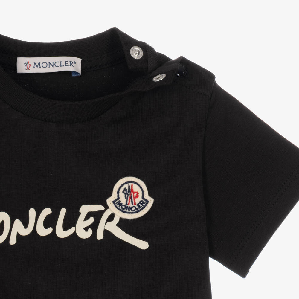 Moncler Enfant-Boys Black Cotton T-Shirt with Logo Print | Childrensalon
