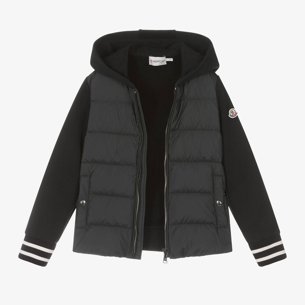 Moncler Enfant-توب بسحاب مبطن بريش لون أسود للأولاد | Childrensalon