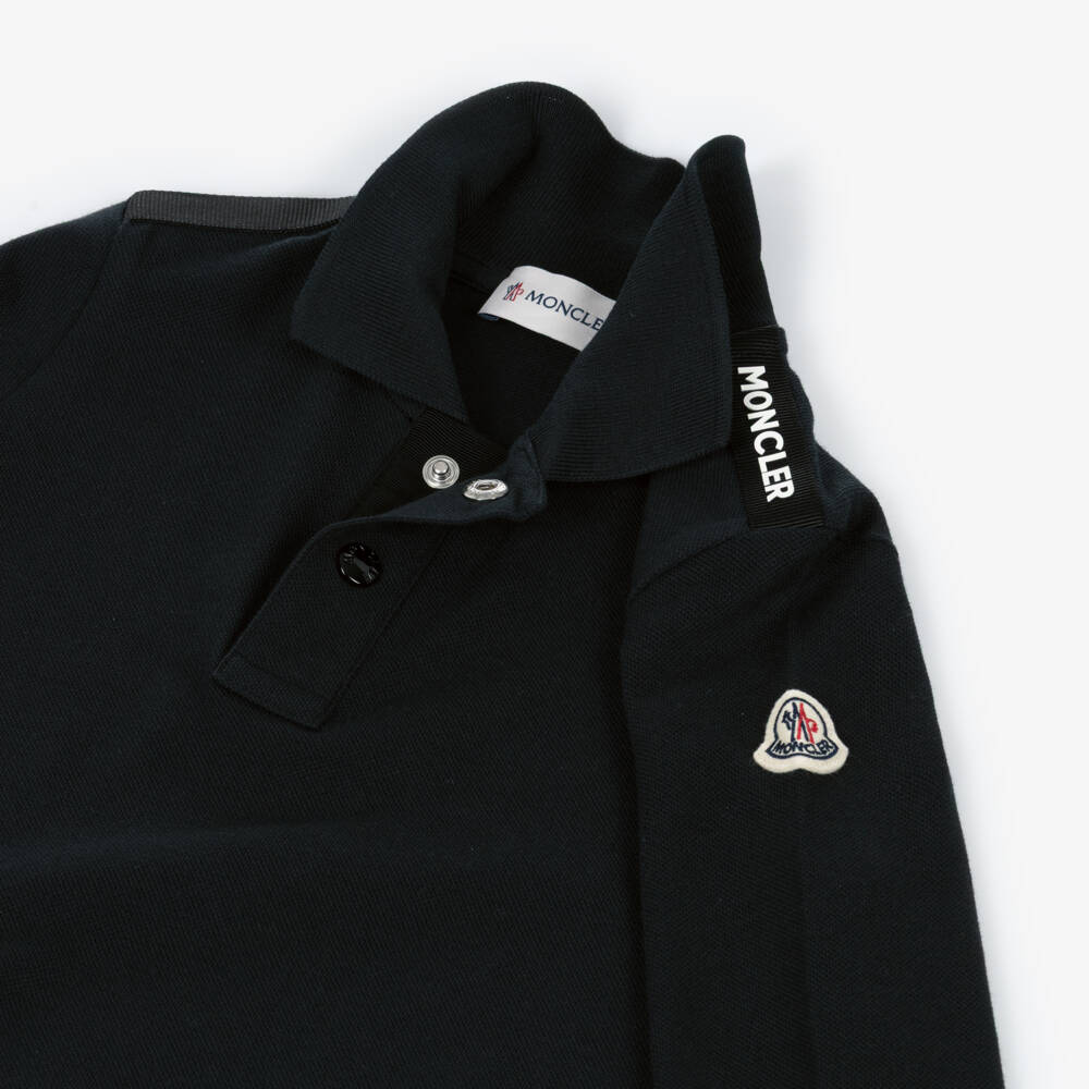 Moncler Enfant-Boys Black Piqué Long Sleeved Polo Shirt | Childrensalon
