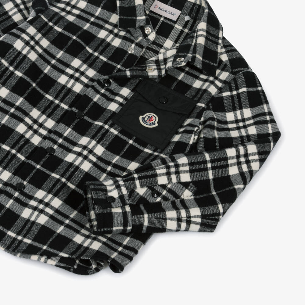 Moncler Enfant-Рубашка хлопковая черно-белая в клетку для мальчиков | Childrensalon