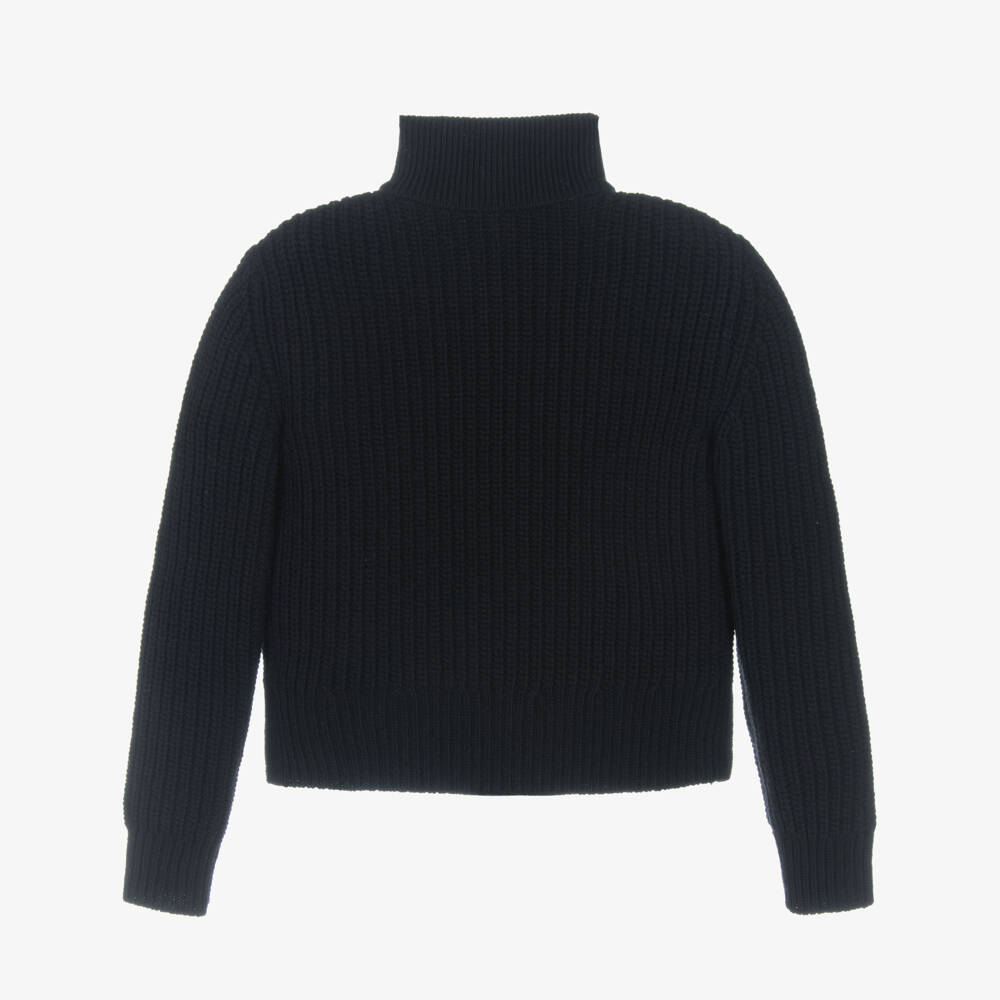 Moncler Enfant-Топ пуховый на молнии черный из шерстяного трикотажа для мальчиков | Childrensalon