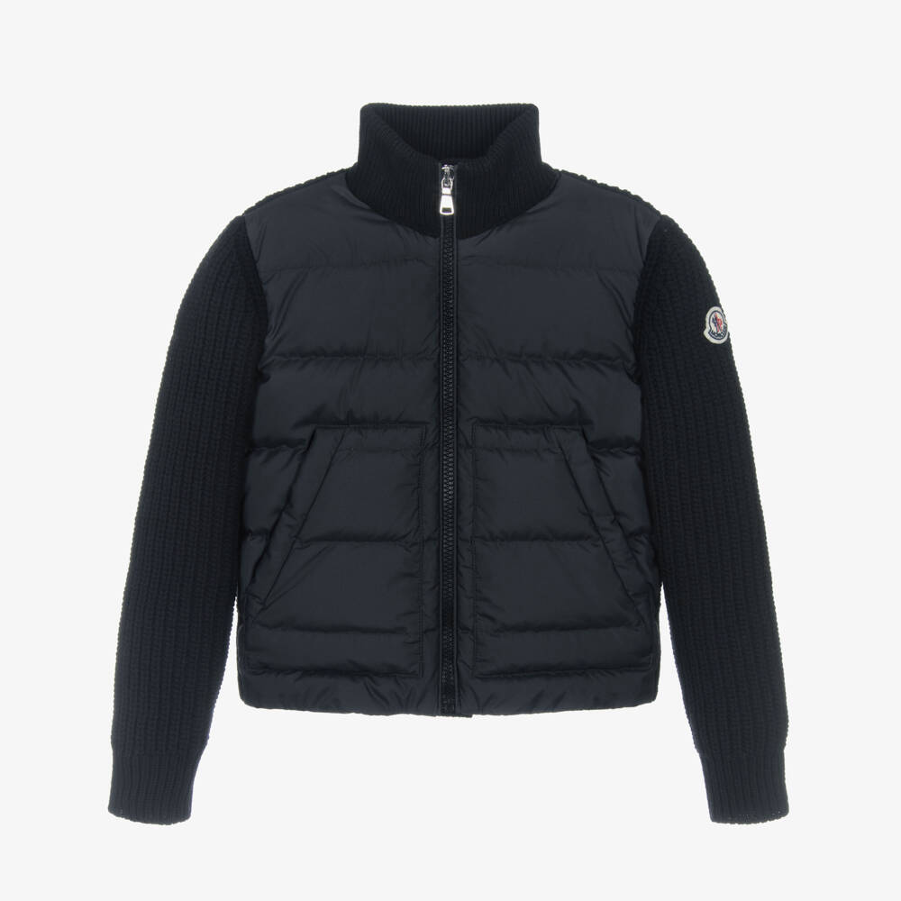 Moncler Enfant-Топ пуховый на молнии черный из шерстяного трикотажа для мальчиков | Childrensalon