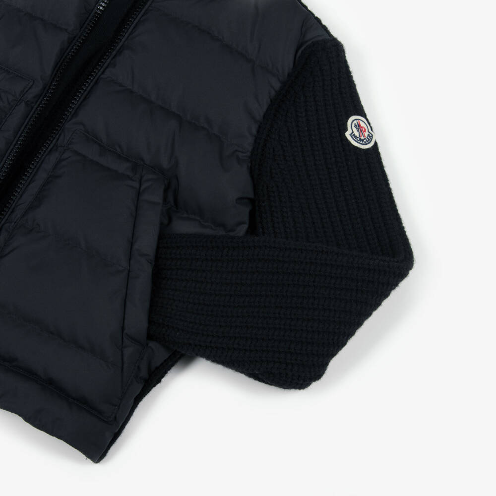 Moncler Enfant-Топ пуховый на молнии черный из шерстяного трикотажа для мальчиков | Childrensalon