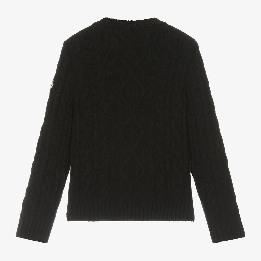 Moncler Enfant-بلوفر صوف بكر محبوك لون أسود للأولاد | Childrensalon