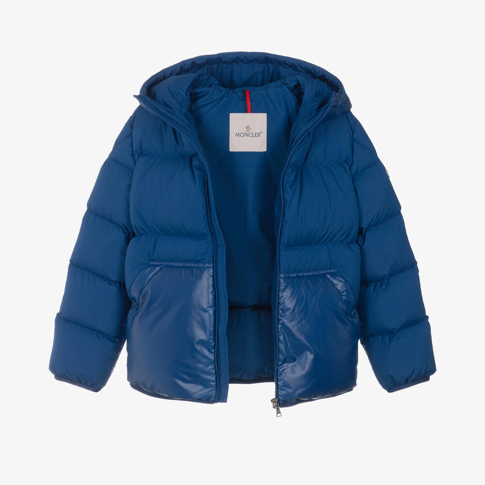 Moncler Enfant-جاكيت منفوخ بهودي لون أزرق رويال للأولاد | Childrensalon