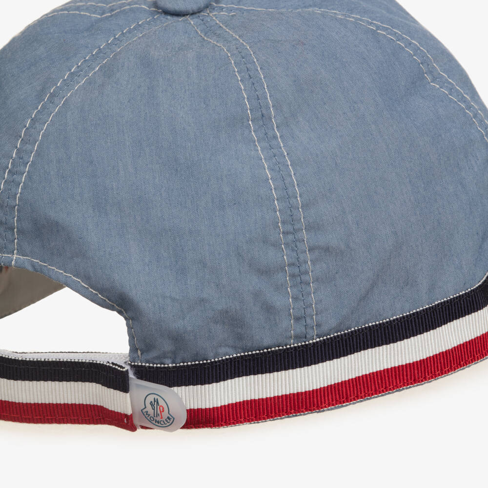 Moncler Enfant-Boys Blue Chambray Cap with Tricolour Trim | Childrensalon