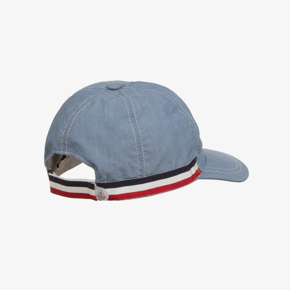 Moncler Enfant-Boys Blue Chambray Cap with Tricolour Trim | Childrensalon