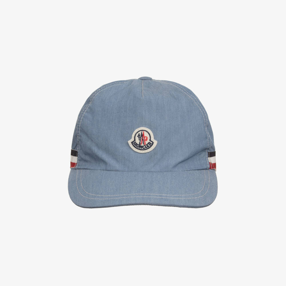Moncler Enfant-Boys Blue Chambray Cap with Tricolour Trim | Childrensalon